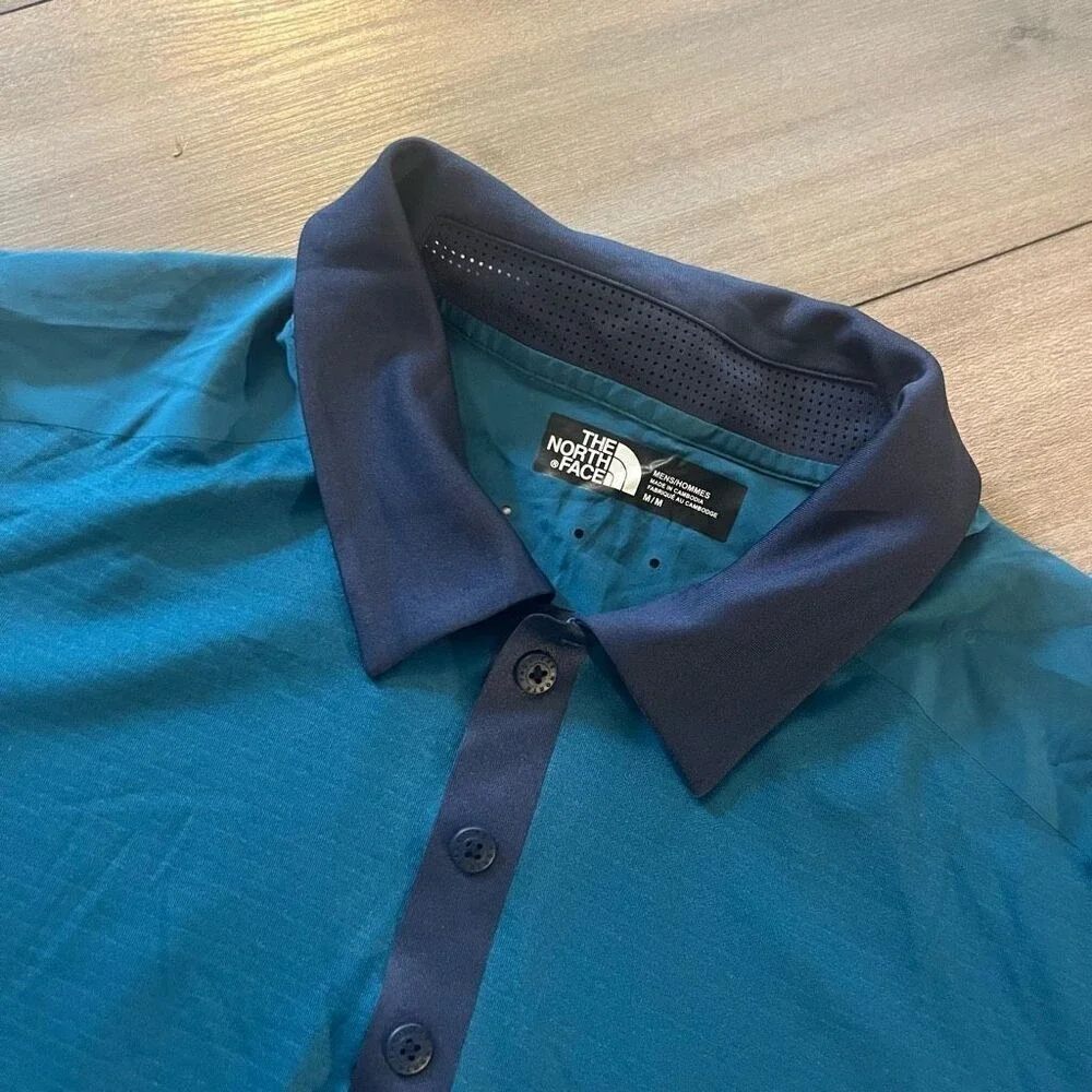 The North Face Mens Blue Teal‎ Short Sleeve Polo Shirt Size Medium Bin L-52